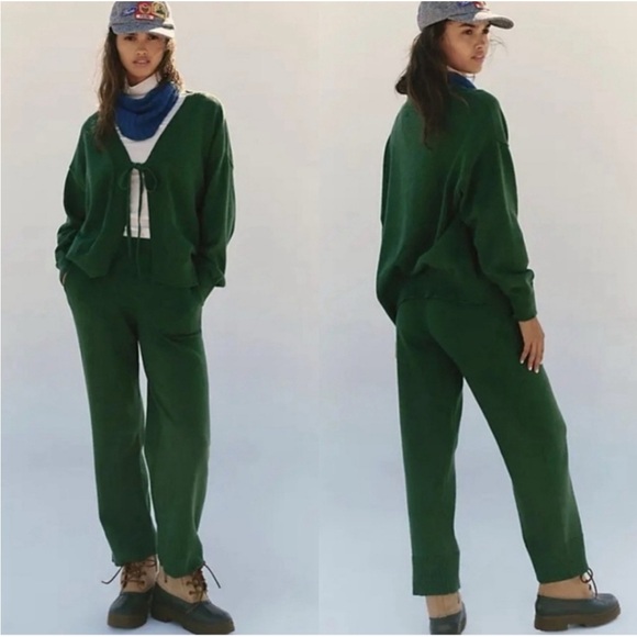Free People Pants - Free People Deep Green Wide Leg Knit Pants with Matching Pullover